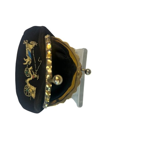 Vintage Black Velvet Coin Purse With Embroidered Horse & Carriage Design - Picture 5 of 5